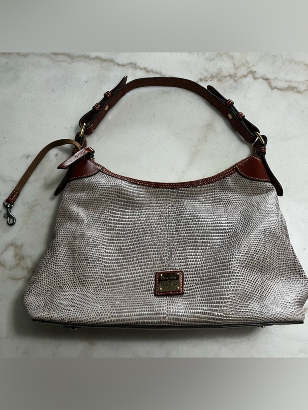 Dooney & Bourke Lizard-Embossed Leather Hobo Bag Lilac